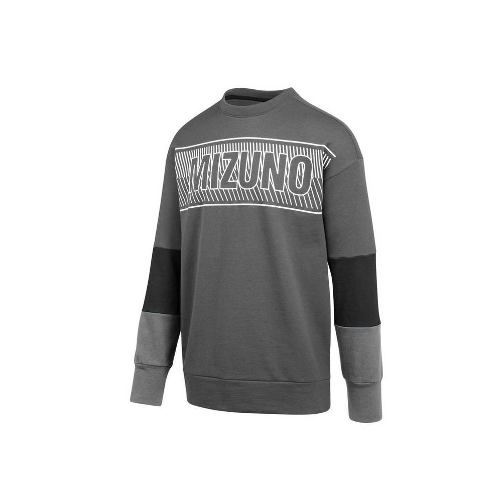 Maglie Running Mizuno MZ1 Tokyo Fleece Crew Donna - Grigie/Nere - 71032-SNVE